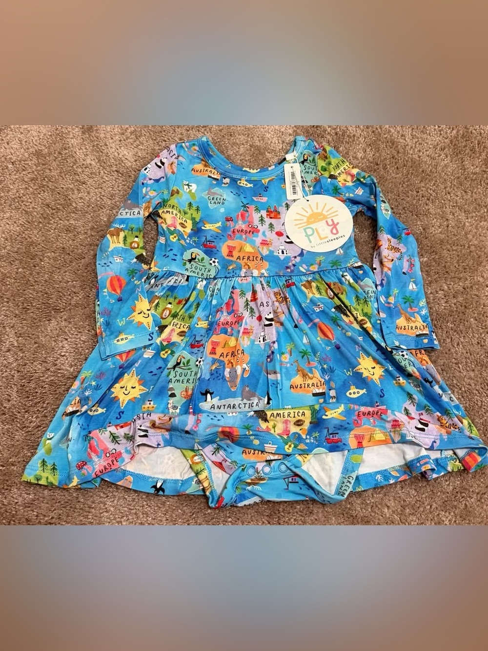 Little Sleepies Around the World Long sleeve bodysuit dress 18/24 months